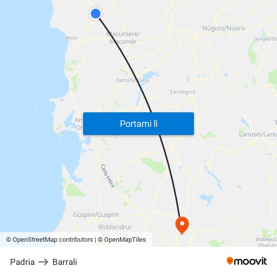 Padria to Barrali map