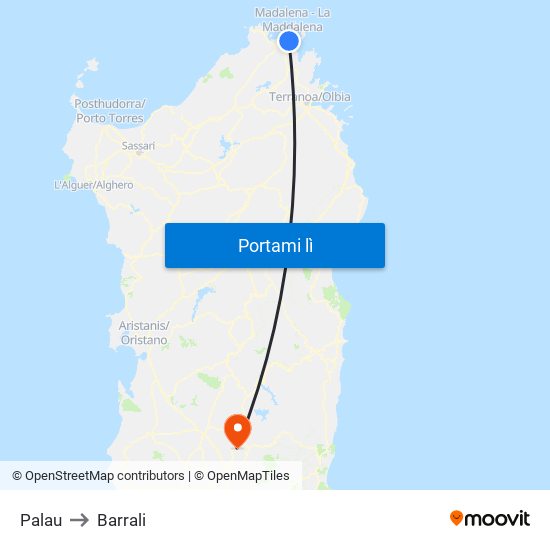 Palau to Barrali map