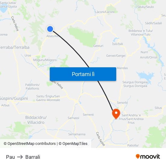 Pau to Barrali map