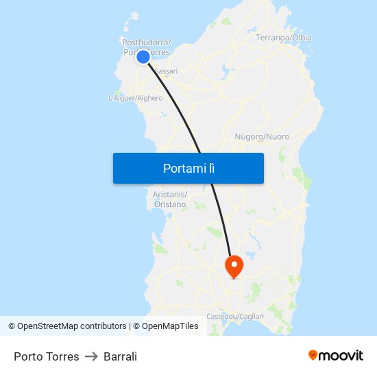 Porto Torres to Barrali map