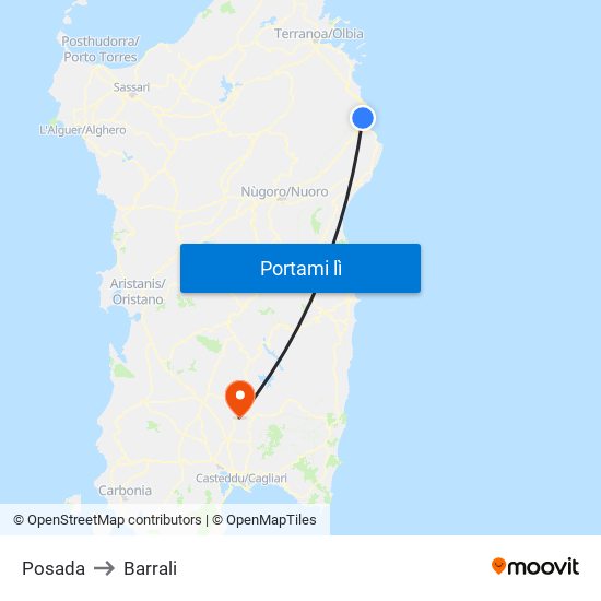 Posada to Barrali map