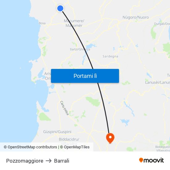Pozzomaggiore to Barrali map