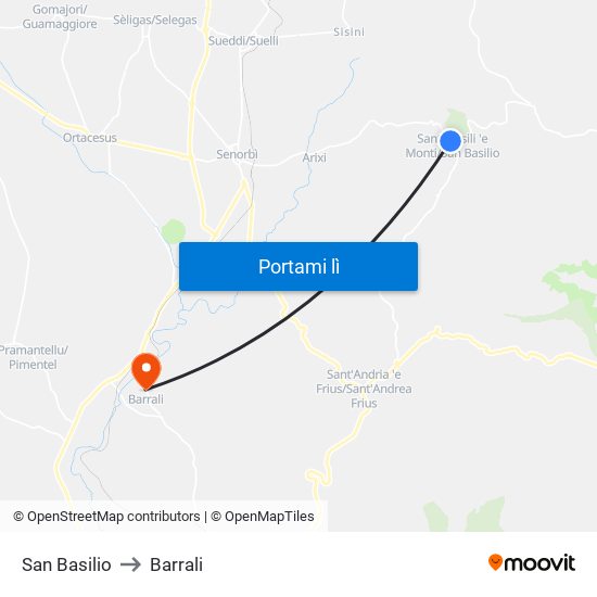 San Basilio to Barrali map