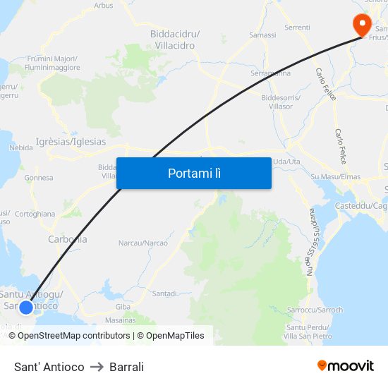 Sant' Antioco to Barrali map
