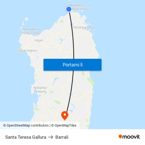 Santa Teresa Gallura to Barrali map