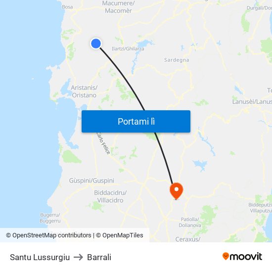 Santu Lussurgiu to Barrali map