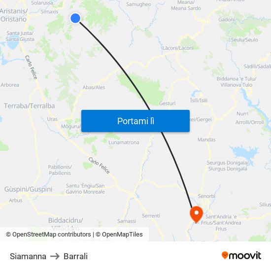 Siamanna to Barrali map