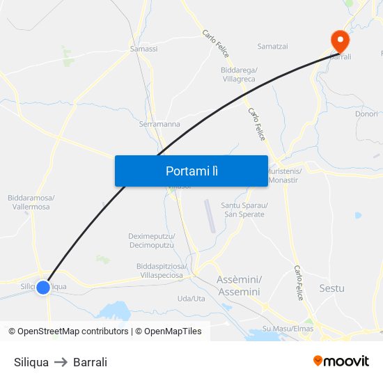 Siliqua to Barrali map