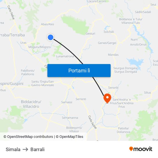 Simala to Barrali map