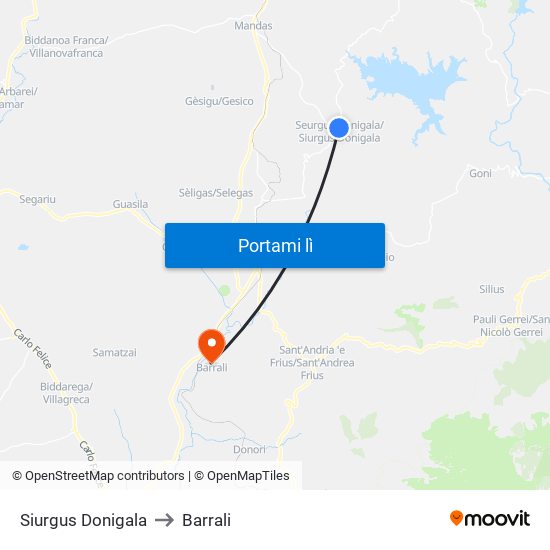 Siurgus Donigala to Barrali map