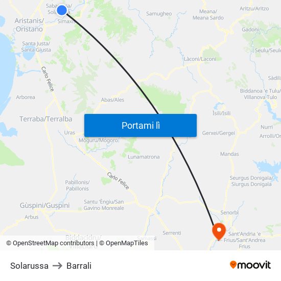 Solarussa to Barrali map