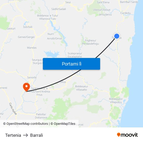 Tertenia to Barrali map