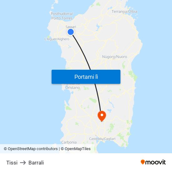 Tissi to Barrali map