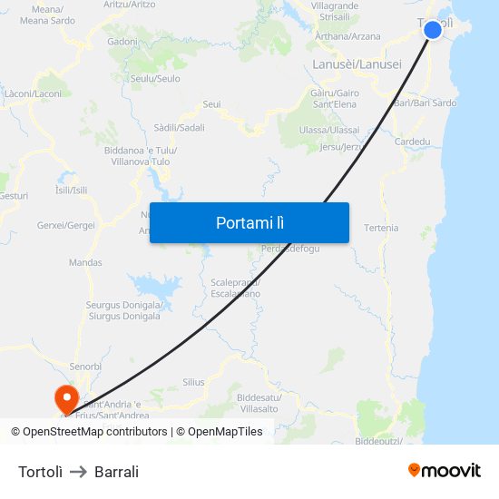 Tortolì to Barrali map
