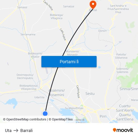 Uta to Barrali map