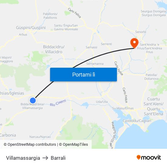 Villamassargia to Barrali map