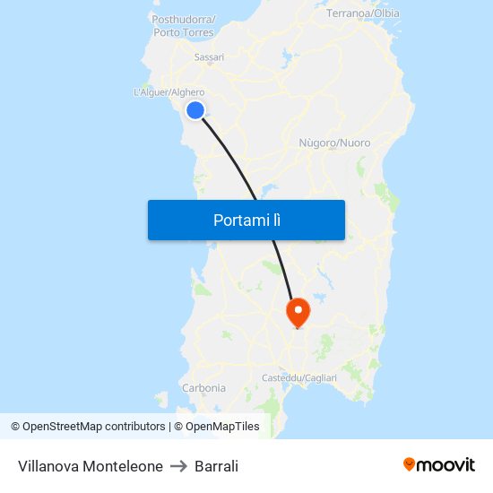 Villanova Monteleone to Barrali map