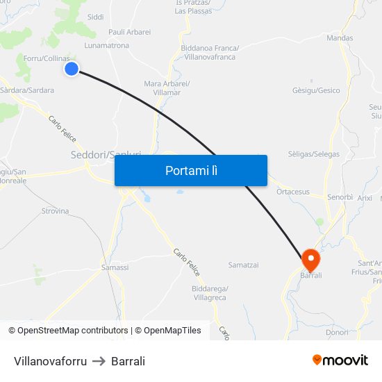 Villanovaforru to Barrali map