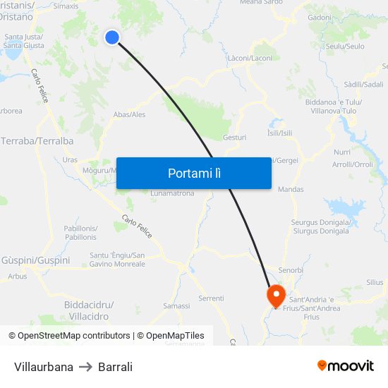 Villaurbana to Barrali map
