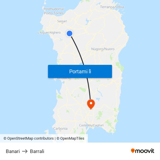 Banari to Barrali map