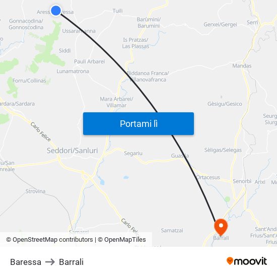 Baressa to Barrali map