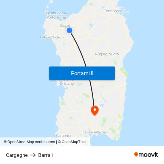 Cargeghe to Barrali map