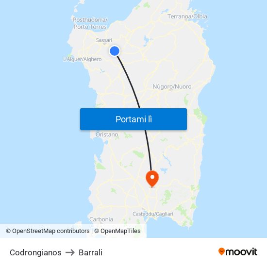 Codrongianos to Barrali map