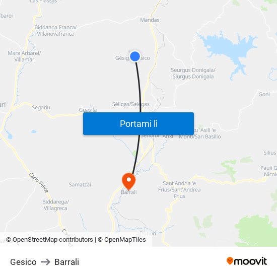 Gesico to Barrali map
