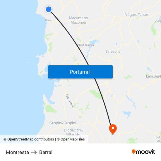 Montresta to Barrali map