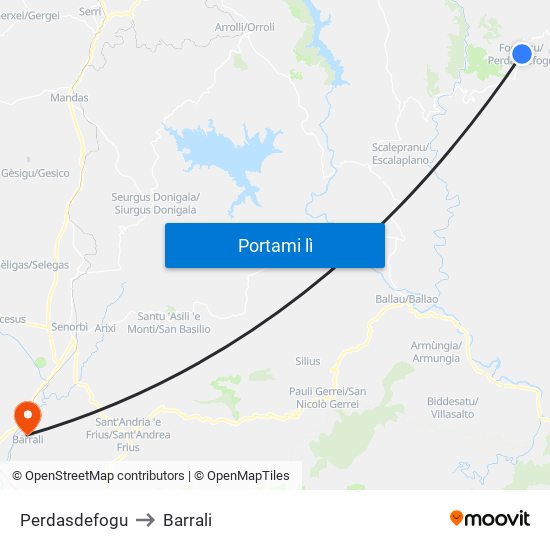 Perdasdefogu to Barrali map