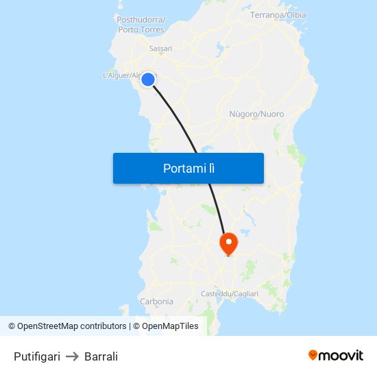 Putifigari to Barrali map