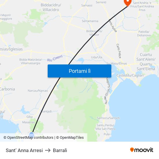 Sant' Anna Arresi to Barrali map