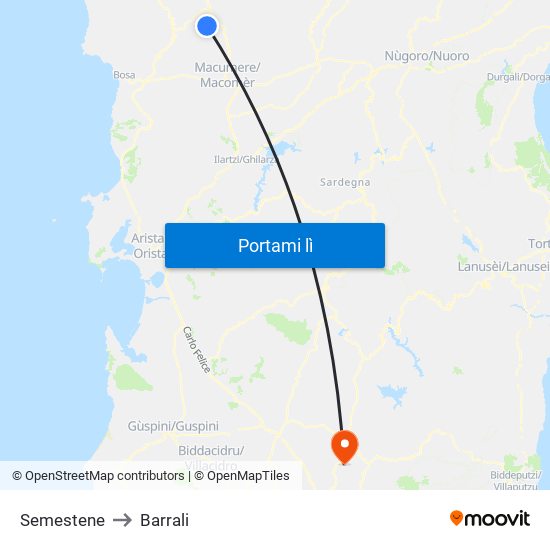 Semestene to Barrali map