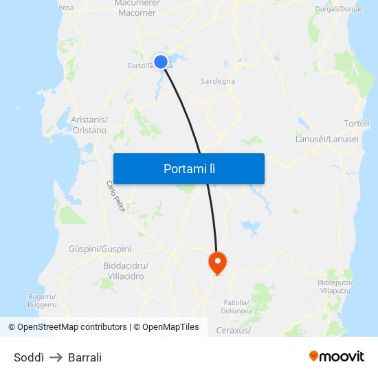 Soddì to Barrali map