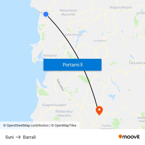 Suni to Barrali map