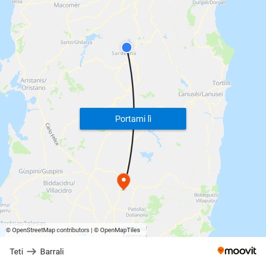 Teti to Barrali map