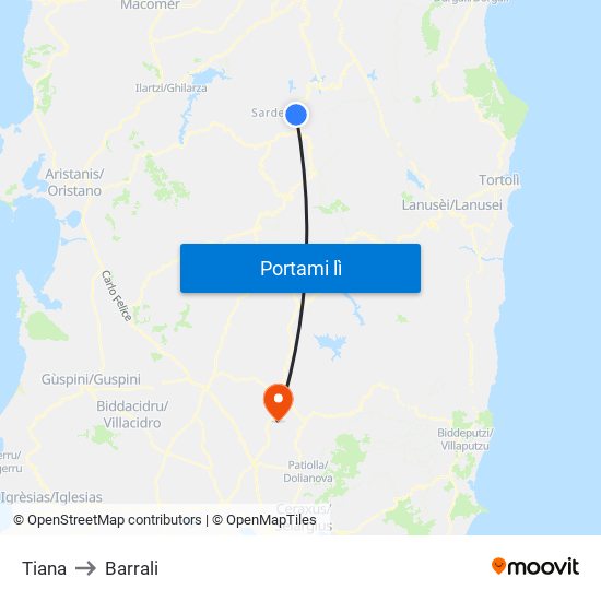 Tiana to Barrali map