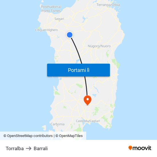 Torralba to Barrali map