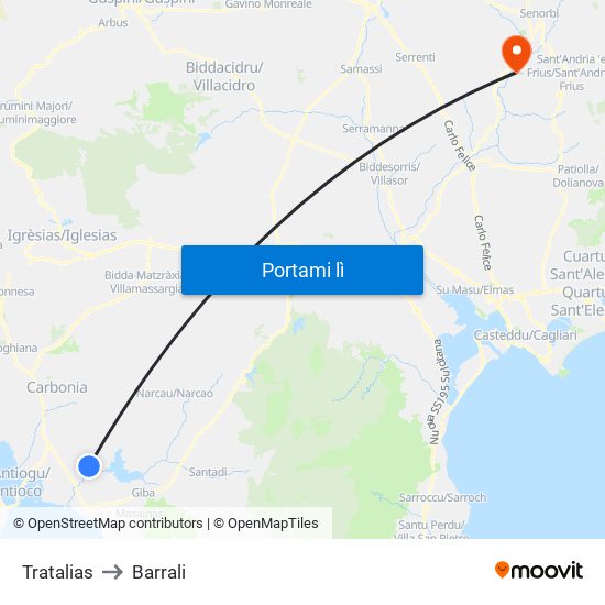 Tratalias to Barrali map