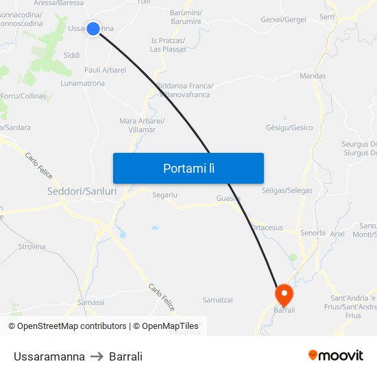 Ussaramanna to Barrali map