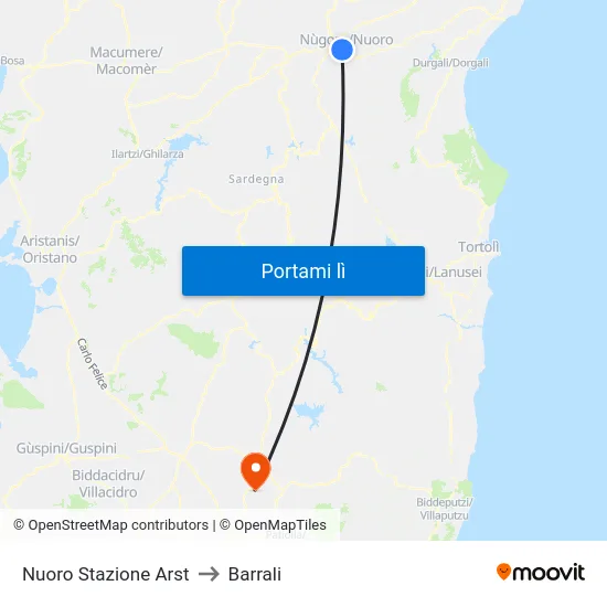 Nuoro Stazione Arst to Barrali map