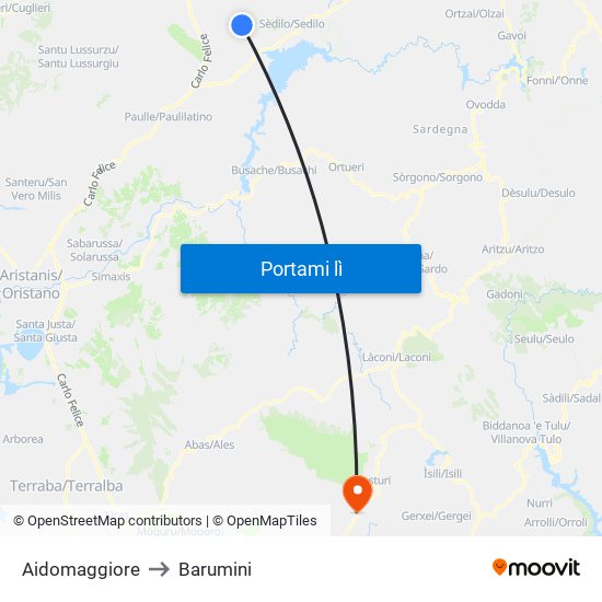 Aidomaggiore to Barumini map