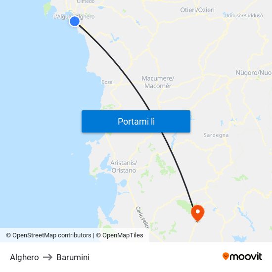 Alghero to Barumini map