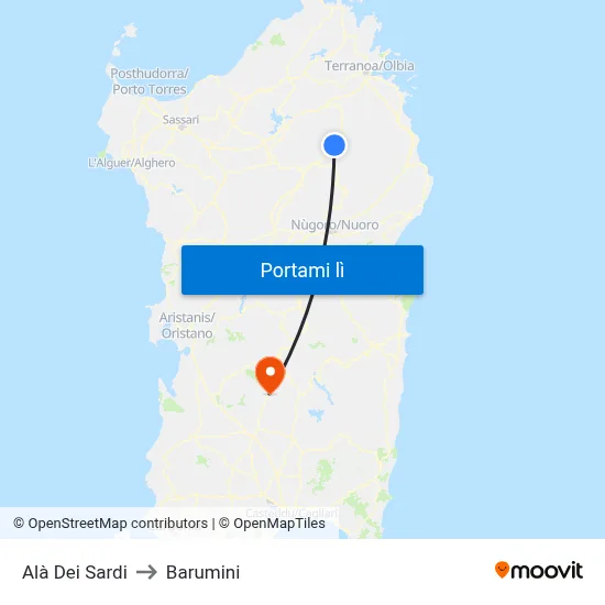 Alà Dei Sardi to Barumini map
