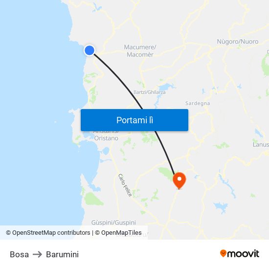 Bosa to Barumini map