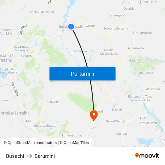 Busachi to Barumini map