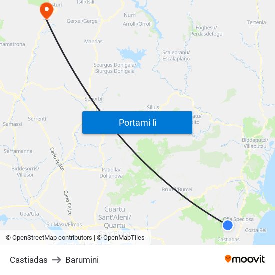 Castiadas to Barumini map
