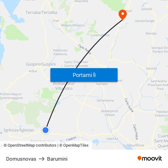 Domusnovas to Barumini map