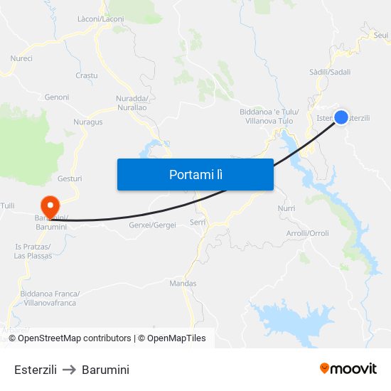 Esterzili to Barumini map