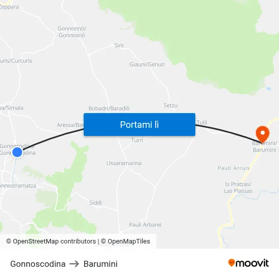 Gonnoscodina to Barumini map